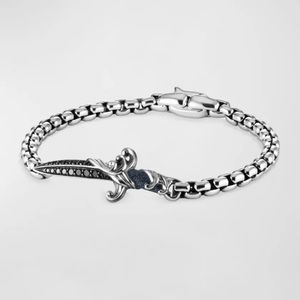 Men's Waves Dagger Bracelet w/ Black Diamonds